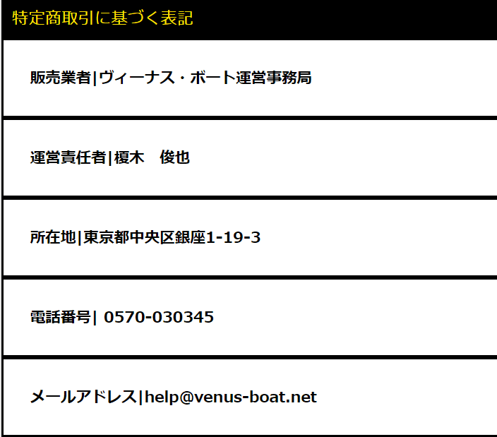 ビーナスボート 特定商取引法に基づく表記